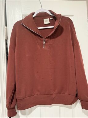 Varley Doublesoft Quarter-Zip Pullover Sweatshirt in Rust